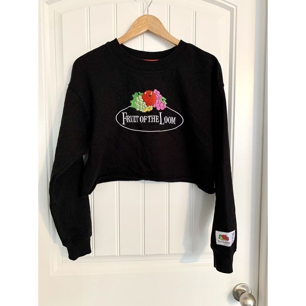 Fruit of the Loom Ultra Cozy Black Cropped Sweatshirt Logo Women's‎ Small 322